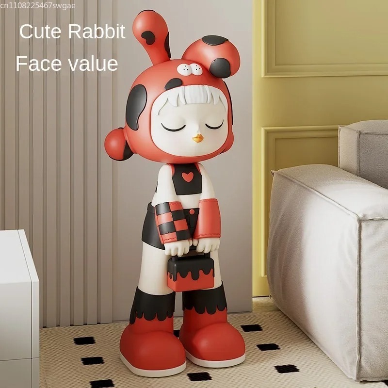 Resin Art And Craft - アートカートゥーンガール像 室内ファッションキャラクターモデル レジン工芸品 店舗 オフィス装飾アクセサリー モダンホームデコレーション