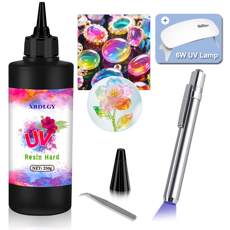 Resin Art Liquid - 200g/250g/500g UVレジン ハードグルー DIYジュエリー製作用 エポキシ樹脂とUVランプ対応 高透明性