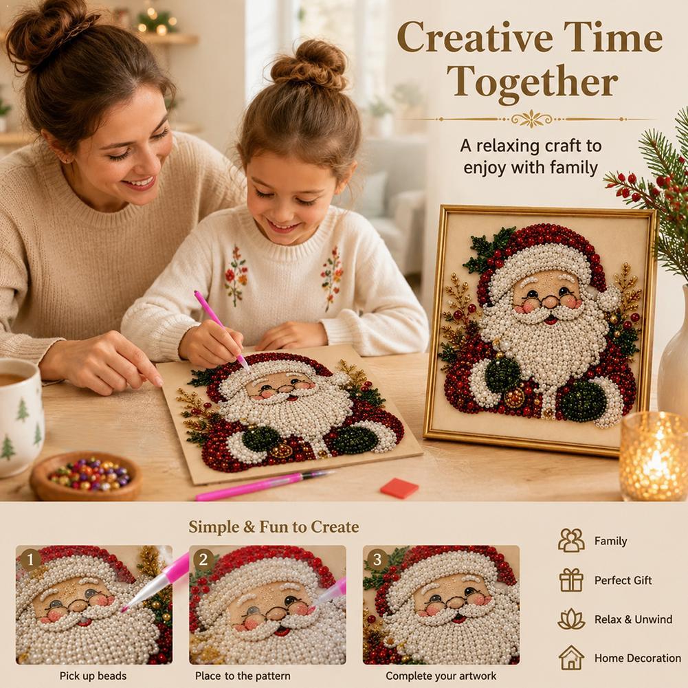 Resin Art And Craft - クリスマス サンタクロース パールアート DIYキット 額入りビーズ刺繍クラフト 壁飾り