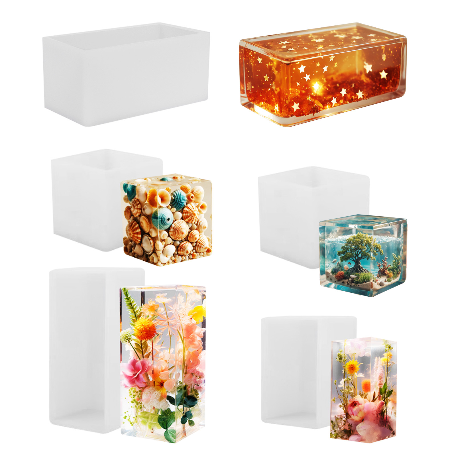 Resin Art Liquid - エポキシ鋳造型シリコンモールド DIY 立方体樹脂型クリスタルエポキシジュエリー作成正方形長方形装飾 DIY アクセサリー