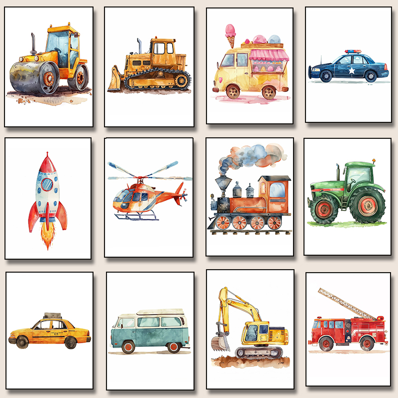 Resin Art For Kids - ヘリコプター消防車トラクター飛行機ロケットダイヤモンド塗装ポスター北欧壁アート画像キッズルーム保育園家の装飾