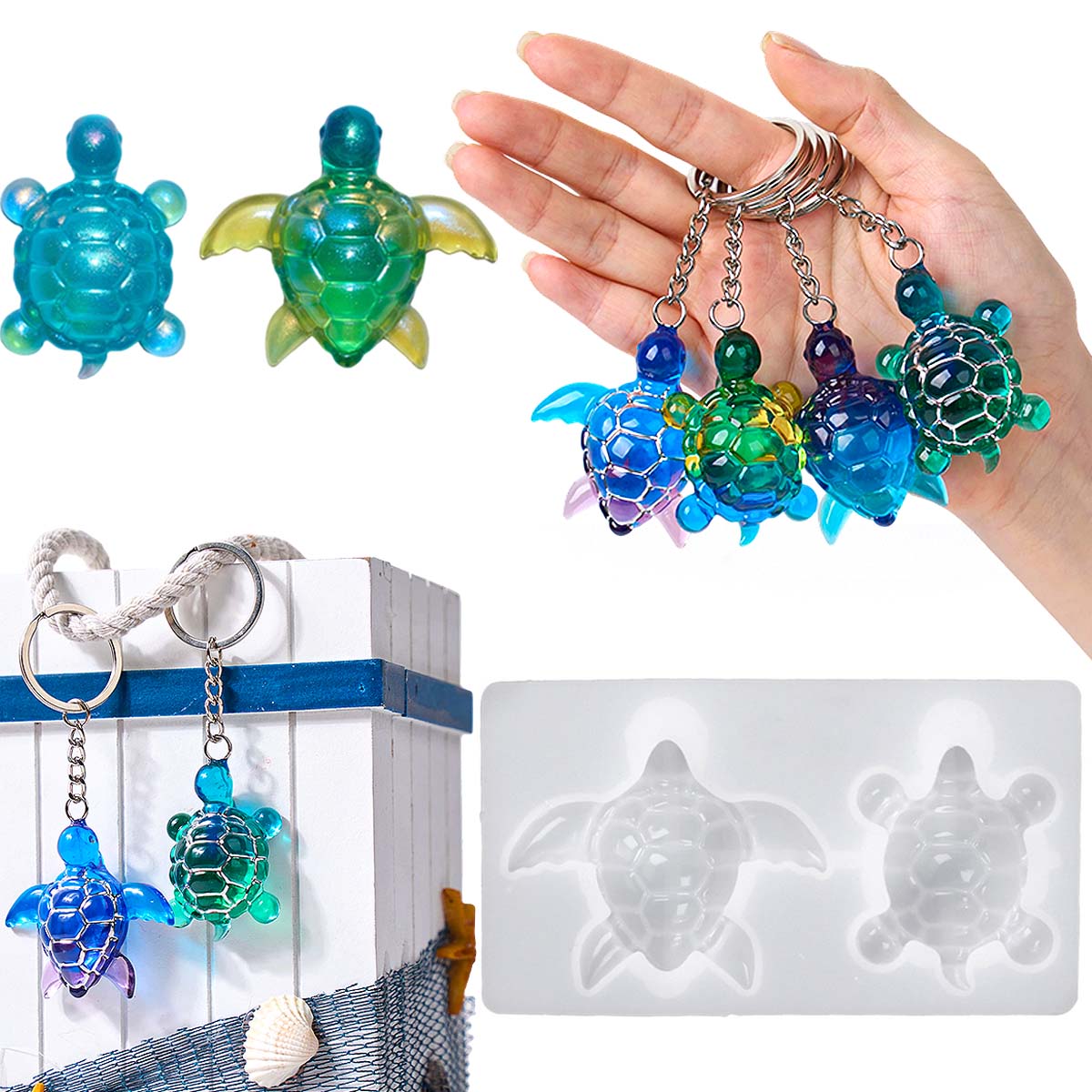 Resin Art Liquid - 3D ウミガメキーホルダーシリコーン型 DIY 海洋テーマ動物装飾品亀カメクラフト作成 UV エポキシ樹脂ジュエリー金型