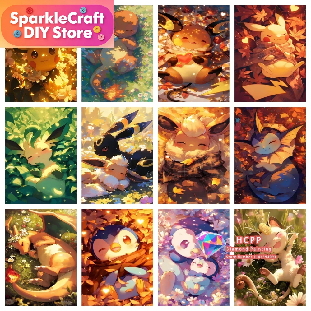 Resin Art Work - 1pc フレームレス漫画ポケモンピカチュウリザードンイーブイヴァルピックス正方形ラウンドダイヤモンド塗装キット 5D DIY アート工芸家の装飾フェス