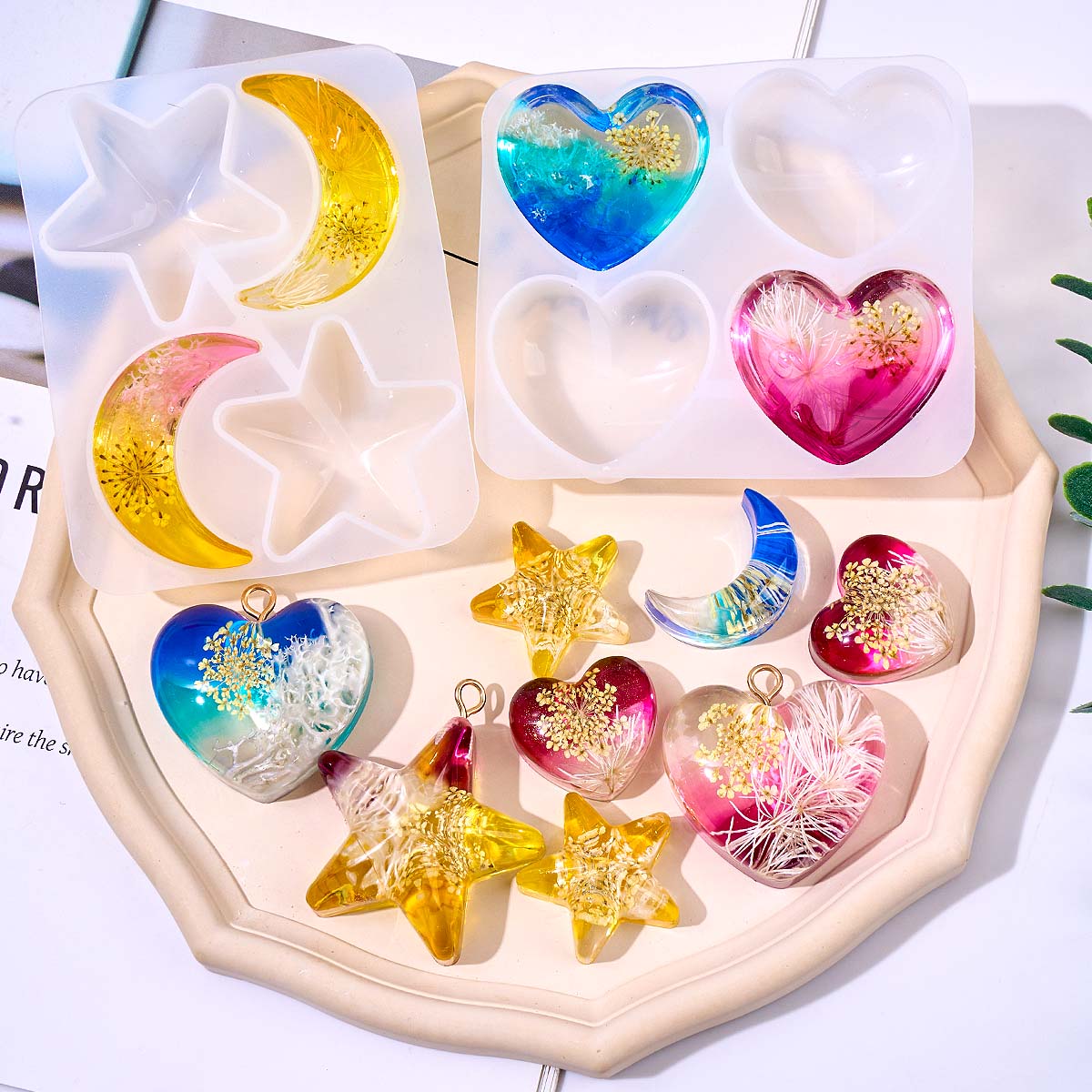 ハートスタームーンペンダントシリコンモールド DIY エポキ - Resin Art Liquid のレビューと価格