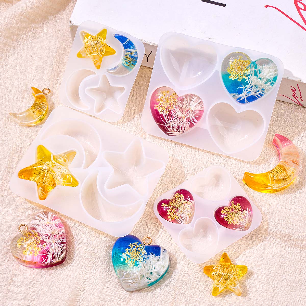 ハートスタームーンペンダントシリコンモールド DIY エポキ - Resin Art Liquid のレビューと価格