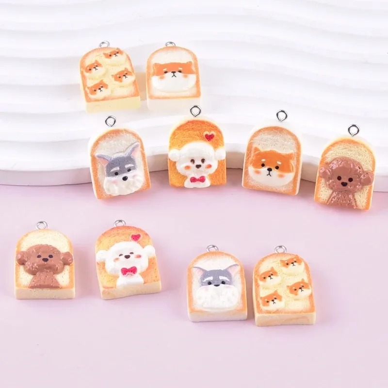 10 個かわいいトースト犬樹脂ペンダント漫画動物チャーム D - Resin Art And Craft のレビューと価格