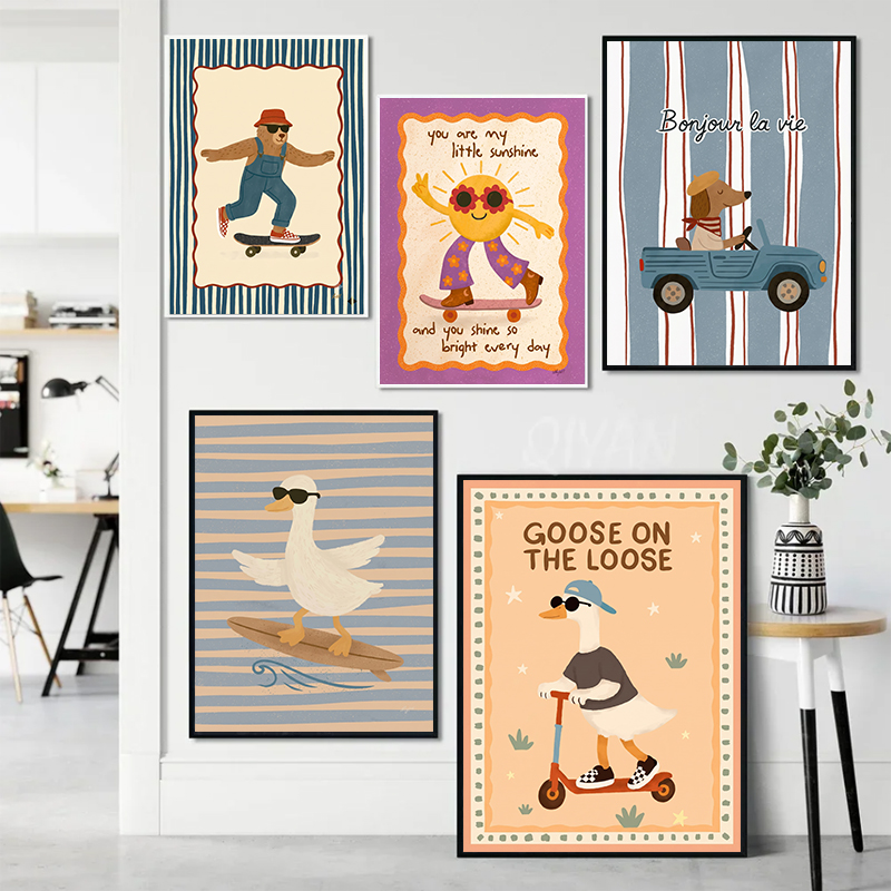 かわいいレトロな漫画動物スポーツウォールアート、面白いサーフ - Resin Art For Kids のレビューと価格