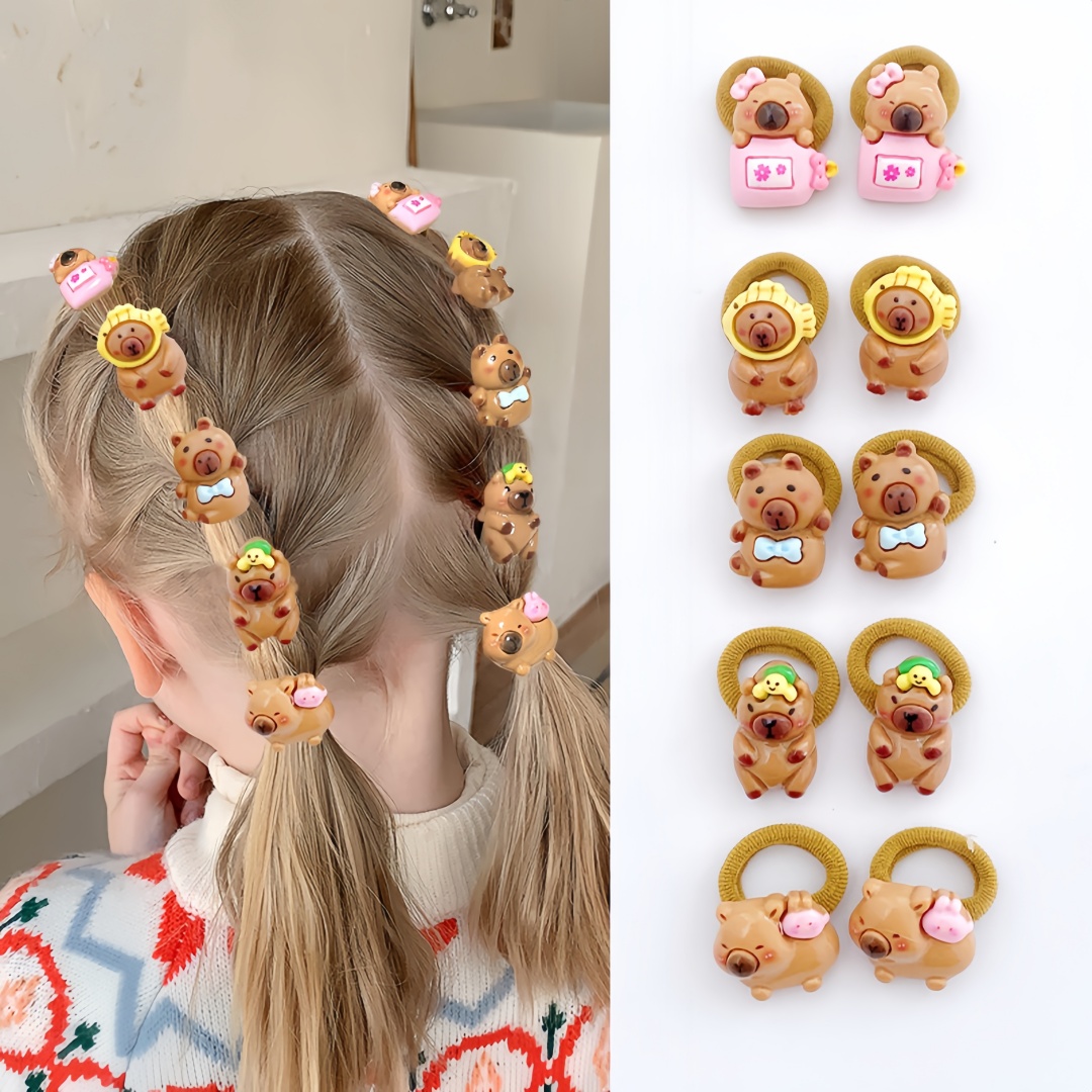 10個入り 可愛いカピバラヘアゴム 女の子用 カラフルな漫画 - Resin Art For Kids のレビューと価格