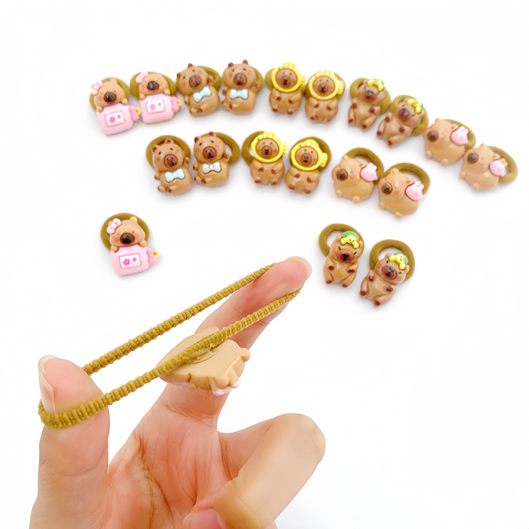 10個入り 可愛いカピバラヘアゴム 女の子用 カラフルな漫画 - Resin Art For Kids のレビューと価格