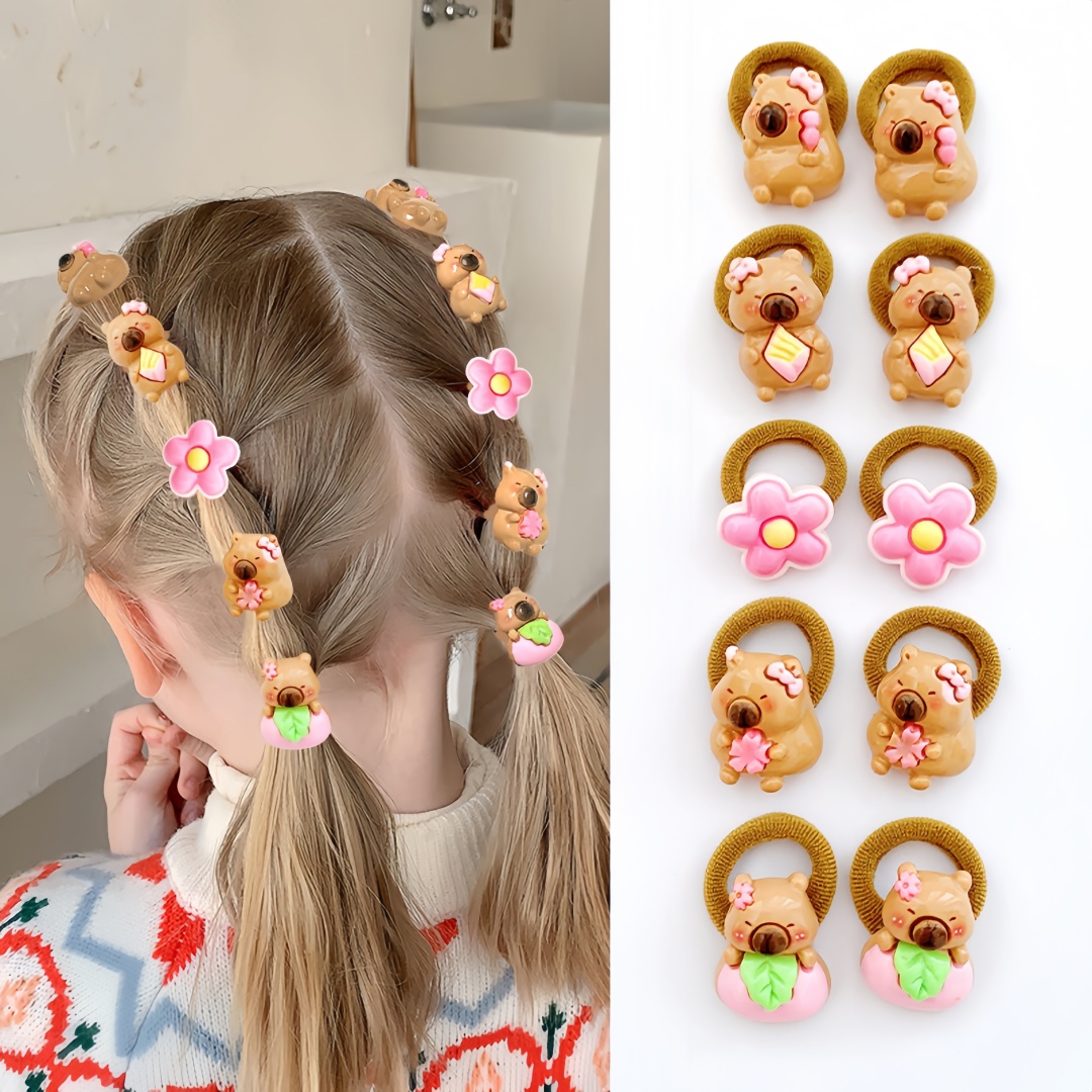 10個入り 可愛いカピバラヘアゴム 女の子用 カラフルな漫画 - Resin Art For Kids のレビューと価格