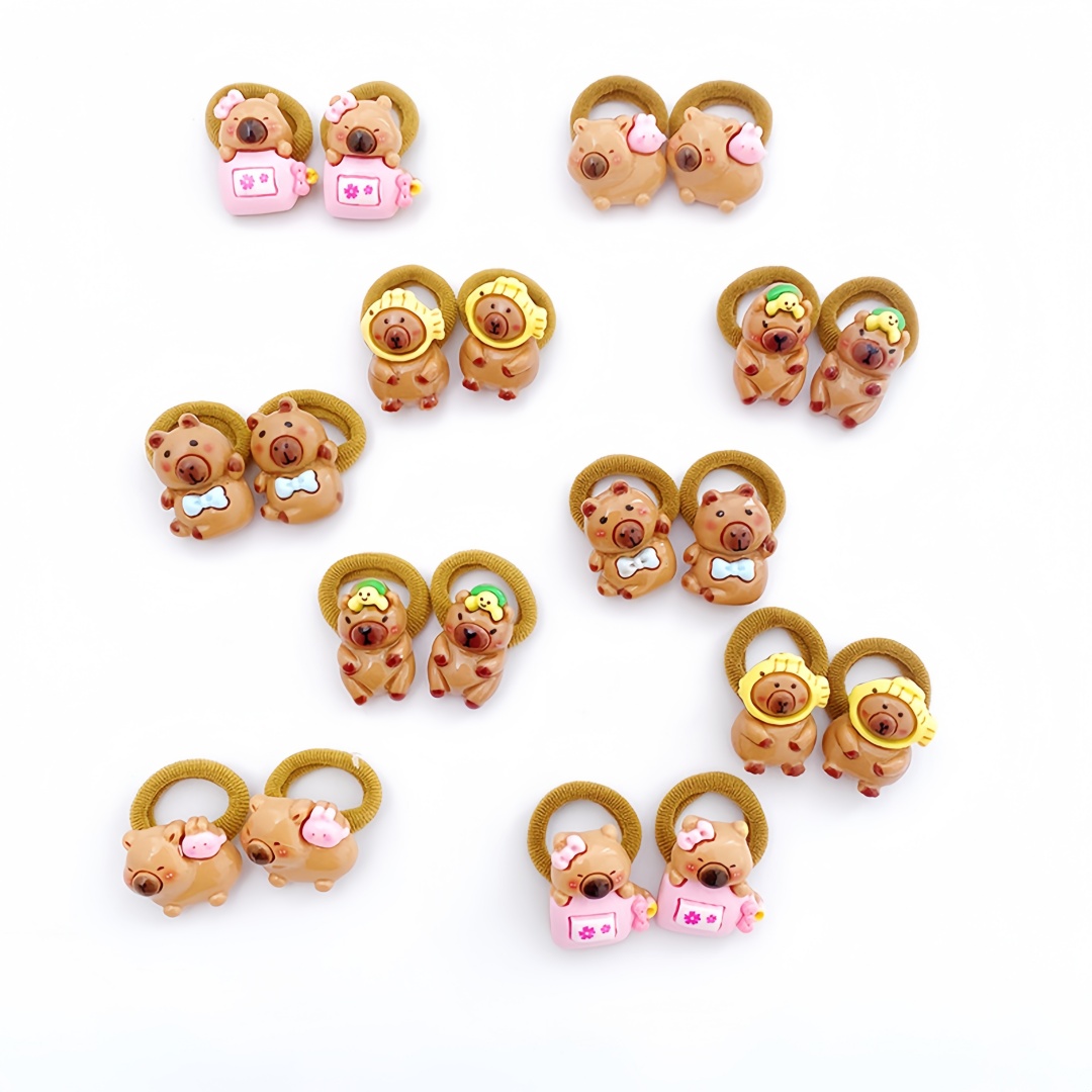 10個入り 可愛いカピバラヘアゴム 女の子用 カラフルな漫画 - Resin Art For Kids のレビューと価格