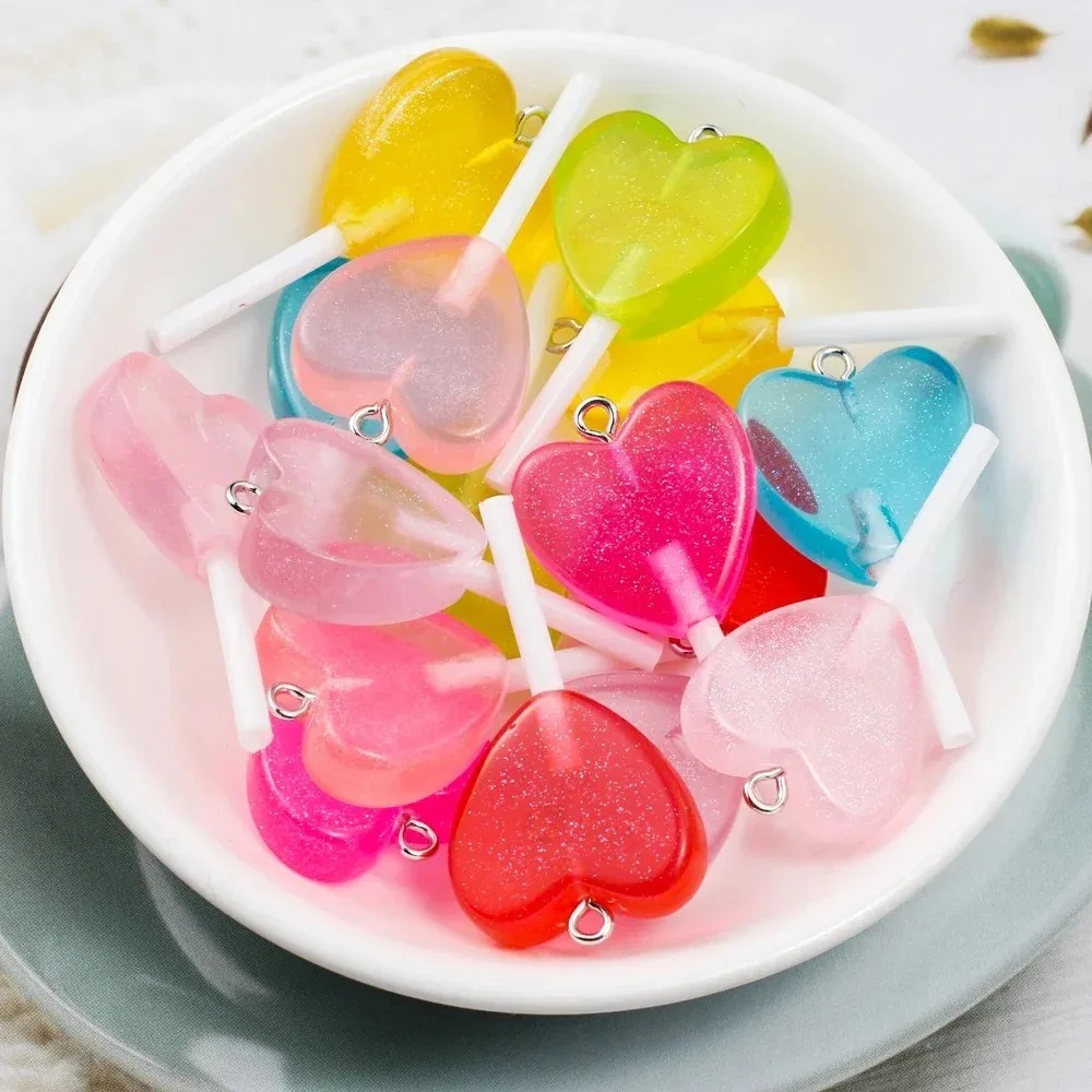 10個入り カワイイキラキラハートロリポップ レジンチャーム - Resin Art And Deco のレビューと価格